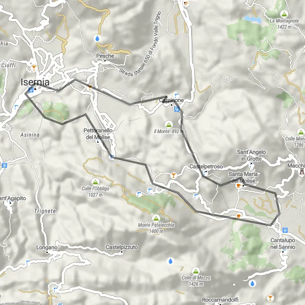Map miniature of "Historical Tour of Isernia" cycling inspiration in Molise, Italy. Generated by Tarmacs.app cycling route planner