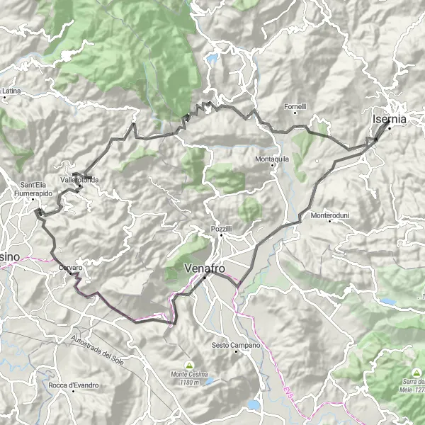 Map miniature of "Road Cycling Route from Isernia to Macchia d'Isernia" cycling inspiration in Molise, Italy. Generated by Tarmacs.app cycling route planner
