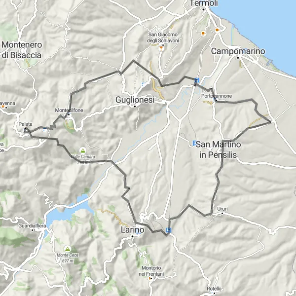 Miniatura della mappa di ispirazione al ciclismo "Scopri Portocannone, San Martino in Pensilis e l'Anfiteatro Romano" nella regione di Molise, Italy. Generata da Tarmacs.app, pianificatore di rotte ciclistiche