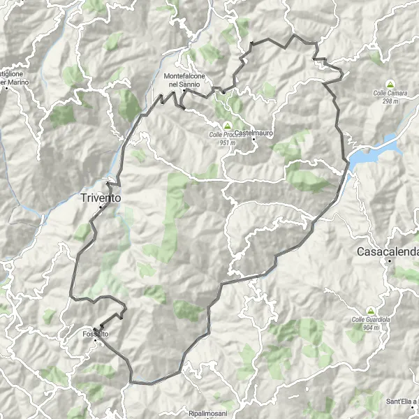 Miniatura della mappa di ispirazione al ciclismo "In giro tra Fossalto e Trivento" nella regione di Molise, Italy. Generata da Tarmacs.app, pianificatore di rotte ciclistiche