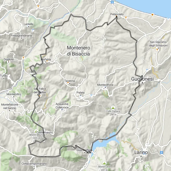 Miniatura della mappa di ispirazione al ciclismo "Tour delle Colline Molisane" nella regione di Molise, Italy. Generata da Tarmacs.app, pianificatore di rotte ciclistiche