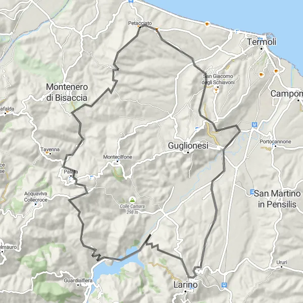 Miniatura della mappa di ispirazione al ciclismo "Scoperta della costa molisana in sella" nella regione di Molise, Italy. Generata da Tarmacs.app, pianificatore di rotte ciclistiche