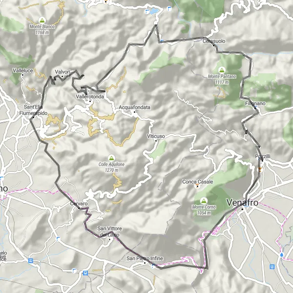 Miniatura della mappa di ispirazione al ciclismo "Giro panoramico intorno a Pozzilli" nella regione di Molise, Italy. Generata da Tarmacs.app, pianificatore di rotte ciclistiche