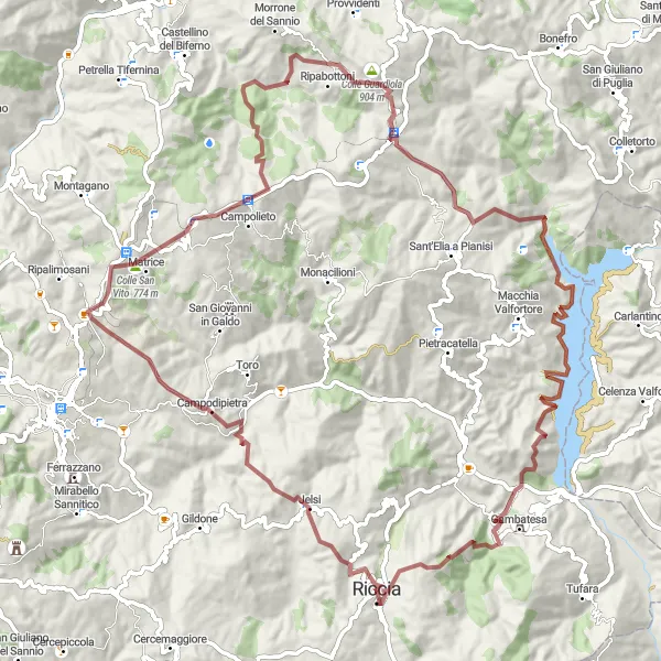 Map miniature of "Gravel Adventure - Historical Villages and Scenic Beauty" cycling inspiration in Molise, Italy. Generated by Tarmacs.app cycling route planner