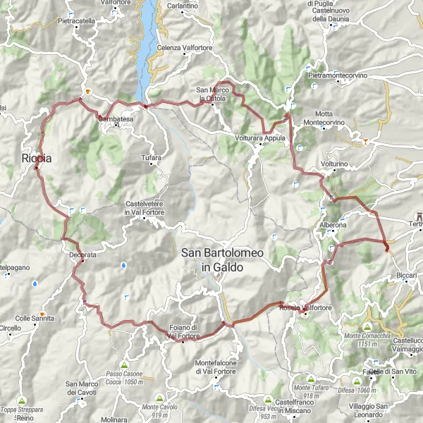 Map miniature of "The Gravel Adventure" cycling inspiration in Molise, Italy. Generated by Tarmacs.app cycling route planner