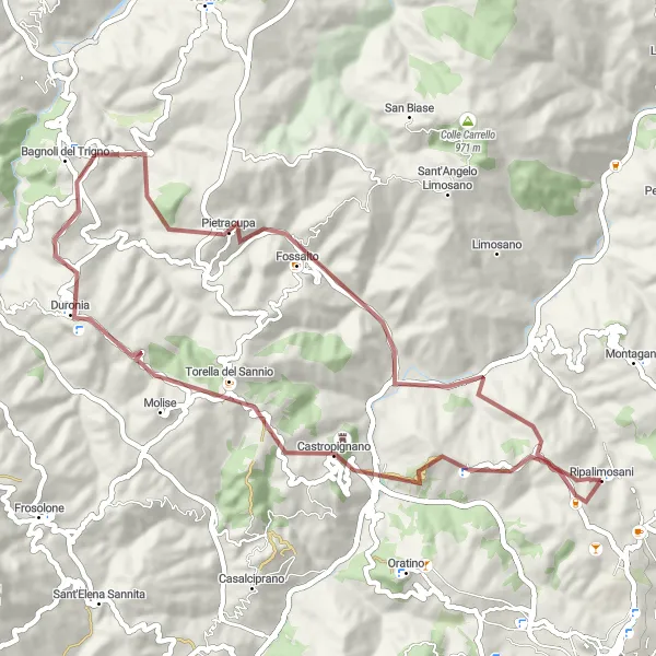 Map miniature of "Gravel Adventure through Ripalimosani Hills" cycling inspiration in Molise, Italy. Generated by Tarmacs.app cycling route planner