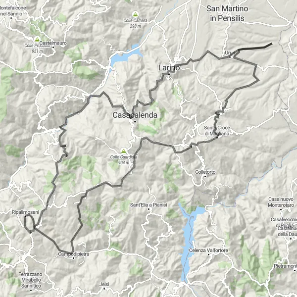 Map miniature of "Road Cycling Adventure through Molise's Splendors" cycling inspiration in Molise, Italy. Generated by Tarmacs.app cycling route planner