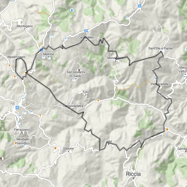 Map miniature of "Cyclo Experiences of Molise's Scenic Splendors" cycling inspiration in Molise, Italy. Generated by Tarmacs.app cycling route planner