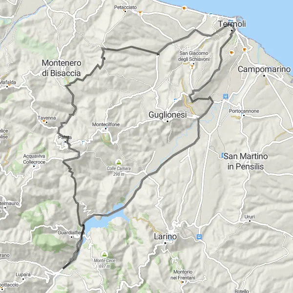 Miniatura della mappa di ispirazione al ciclismo "Giro in bicicletta tra natura e storia da Termoli" nella regione di Molise, Italy. Generata da Tarmacs.app, pianificatore di rotte ciclistiche