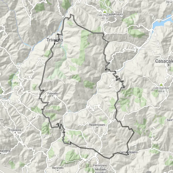 Map miniature of "Trivento to Colle Jocca Road Cycling Route" cycling inspiration in Molise, Italy. Generated by Tarmacs.app cycling route planner