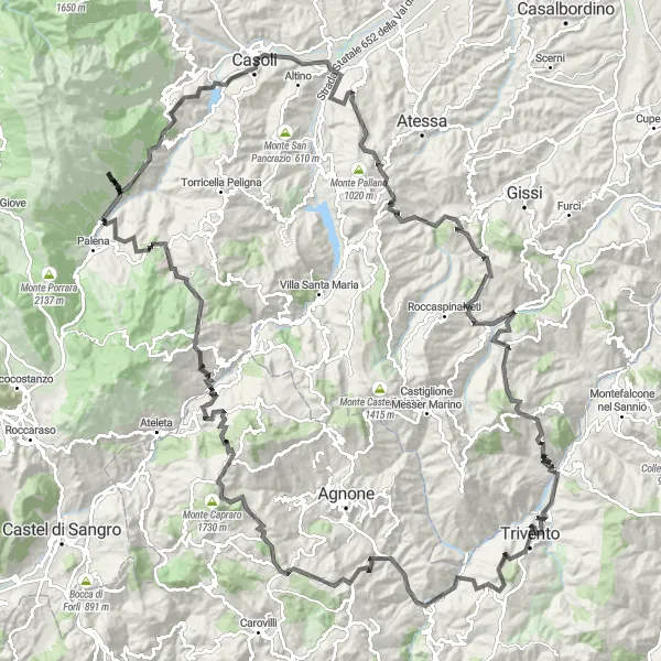 Map miniature of "Monte Lungo Loop" cycling inspiration in Molise, Italy. Generated by Tarmacs.app cycling route planner