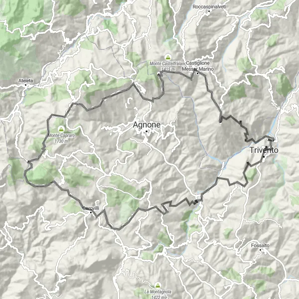 Map miniature of "Trivento and Capracotta Loop" cycling inspiration in Molise, Italy. Generated by Tarmacs.app cycling route planner