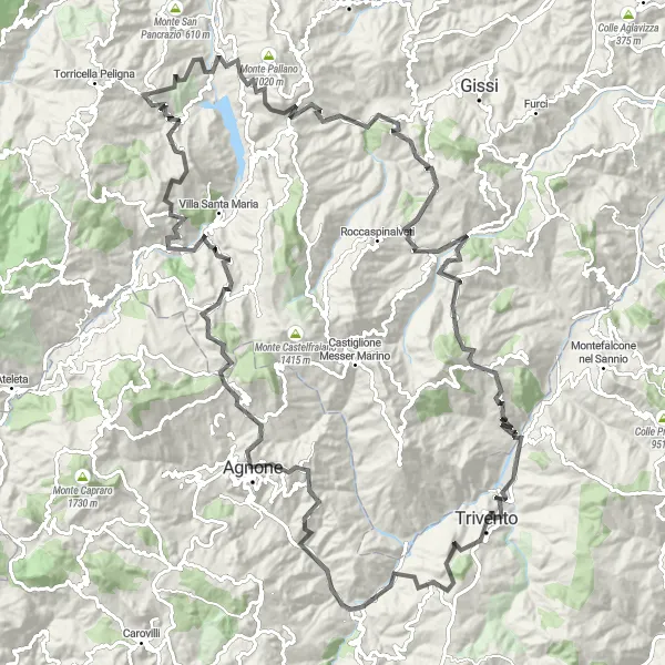 Map miniature of "Molise Mountain Challenge" cycling inspiration in Molise, Italy. Generated by Tarmacs.app cycling route planner