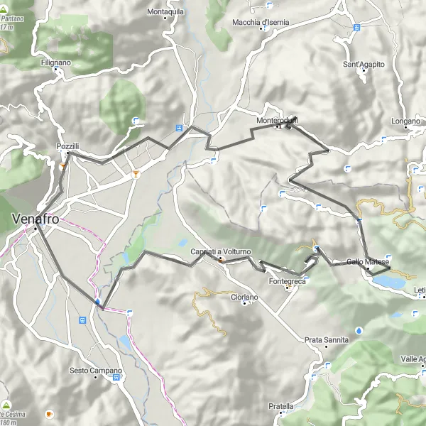 Miniatura della mappa di ispirazione al ciclismo "Itinerario naturale da Venafro a Anfiteatro Verlascio" nella regione di Molise, Italy. Generata da Tarmacs.app, pianificatore di rotte ciclistiche