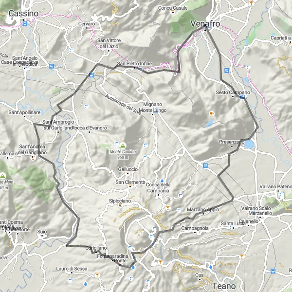 Miniatura della mappa di ispirazione al ciclismo "Avventura attraverso i Paesaggi di Molise" nella regione di Molise, Italy. Generata da Tarmacs.app, pianificatore di rotte ciclistiche