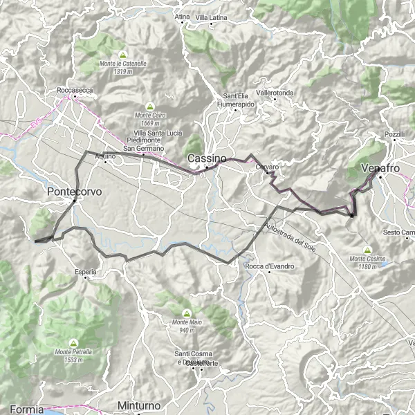 Miniatura della mappa di ispirazione al ciclismo "Rotta ciclabile da Venafro a Ceppagna" nella regione di Molise, Italy. Generata da Tarmacs.app, pianificatore di rotte ciclistiche