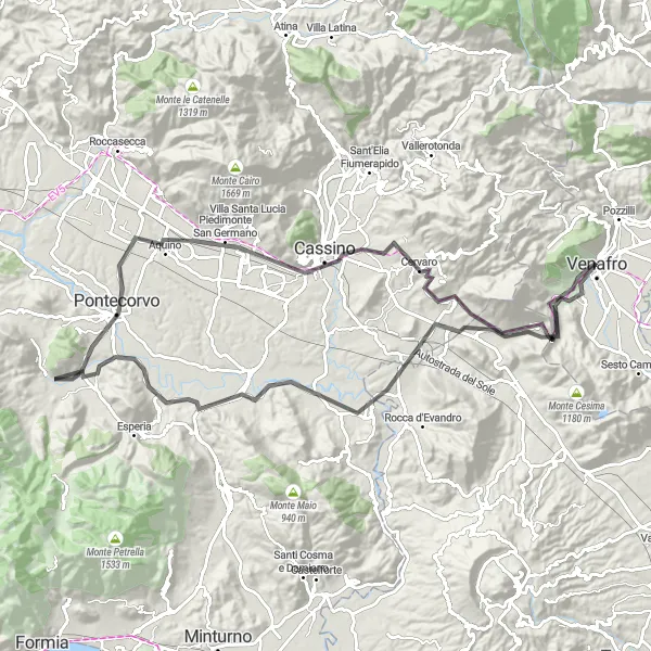 Map miniature of "A Journey Through Venafro's Heritage" cycling inspiration in Molise, Italy. Generated by Tarmacs.app cycling route planner