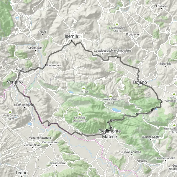 Miniatura della mappa di ispirazione al ciclismo "Giro in bicicletta Venafro - Anfiteatro Verlascio" nella regione di Molise, Italy. Generata da Tarmacs.app, pianificatore di rotte ciclistiche