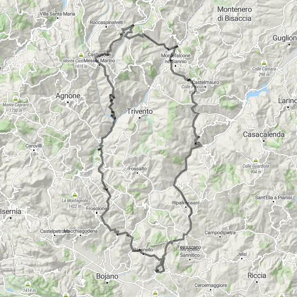 Miniatura della mappa di ispirazione al ciclismo "Tour dei Borghi Molisani" nella regione di Molise, Italy. Generata da Tarmacs.app, pianificatore di rotte ciclistiche