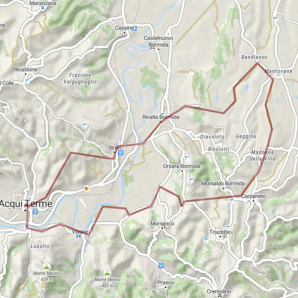 Map miniature of "Gravel Adventure to Monte Stregone" cycling inspiration in Piemonte, Italy. Generated by Tarmacs.app cycling route planner