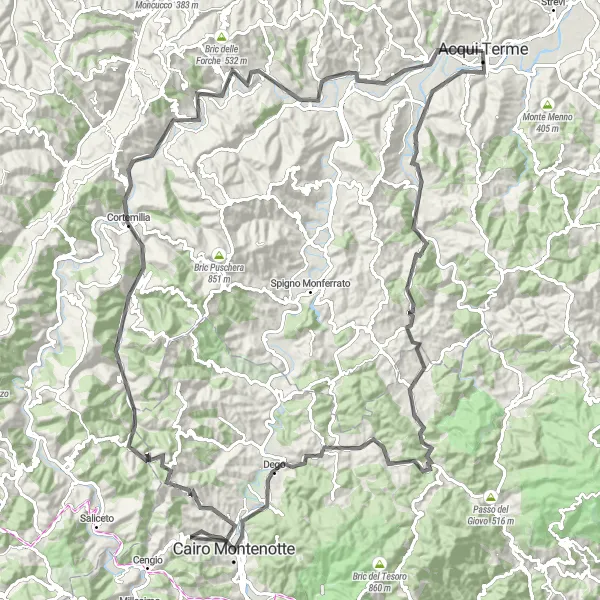 Zemljevid v pomanjšavi "Razburljiva kolesarska avantura" kolesarske inspiracije v Piemonte, Italy. Generirano z načrtovalcem kolesarskih poti Tarmacs.app