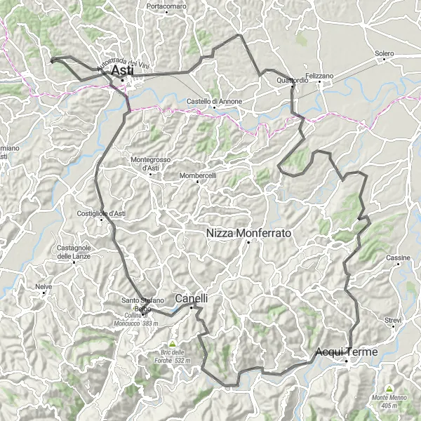 Miniaturekort af cykelinspirationen "Unik Italiensk cykelrute gennem Piemonte" i Piemonte, Italy. Genereret af Tarmacs.app cykelruteplanlægger