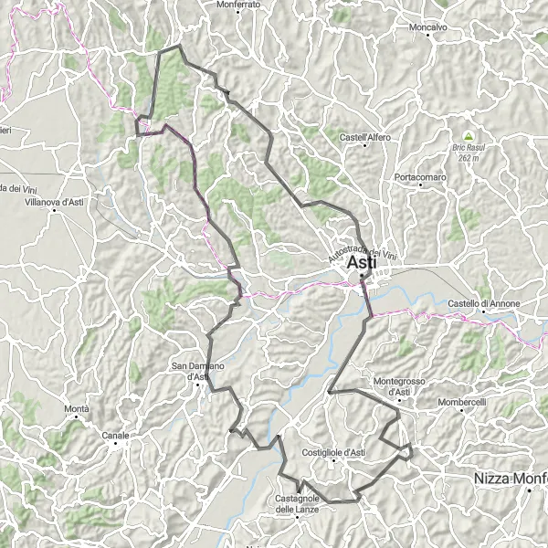 Map miniature of "Asti Hills Challenge" cycling inspiration in Piemonte, Italy. Generated by Tarmacs.app cycling route planner