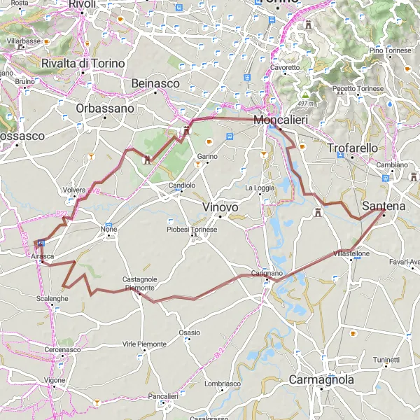 Map miniature of "Gravel Adventure in Airasca Countryside" cycling inspiration in Piemonte, Italy. Generated by Tarmacs.app cycling route planner