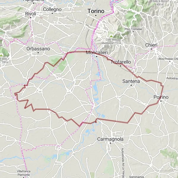 Karttaminiaatyyri "Ensiluokkainen maastopyöräilyreitti Airascaan" pyöräilyinspiraatiosta alueella Piemonte, Italy. Luotu Tarmacs.app pyöräilyreittisuunnittelijalla