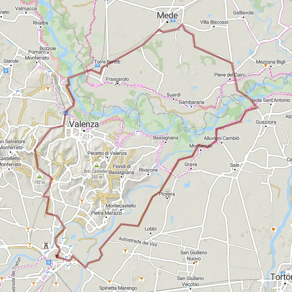 Miniaturní mapa "Valmadonna - Torre Beretti - Alluvioni Cambiò - Alessandria Gravel Route" inspirace pro cyklisty v oblasti Piemonte, Italy. Vytvořeno pomocí plánovače tras Tarmacs.app