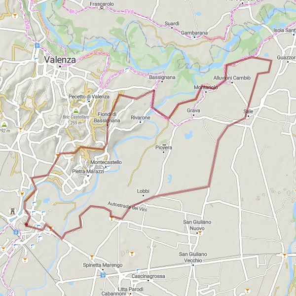 Miniatua del mapa de inspiración ciclista "Ruta de Grava Valle San Bartolomeo-Alluvioni Cambiò" en Piemonte, Italy. Generado por Tarmacs.app planificador de rutas ciclistas