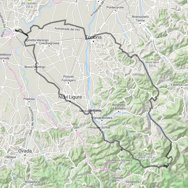 Zemljevid v pomanjšavi "Pot Darma" kolesarske inspiracije v Piemonte, Italy. Generirano z načrtovalcem kolesarskih poti Tarmacs.app