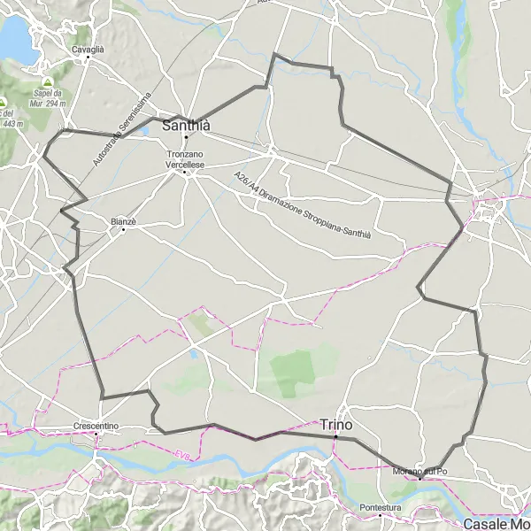 Karten-Miniaturansicht der Radinspiration "Genussvolle Radtour von Alice Castello nach Borgo d'Ale" in Piemonte, Italy. Erstellt vom Tarmacs.app-Routenplaner für Radtouren