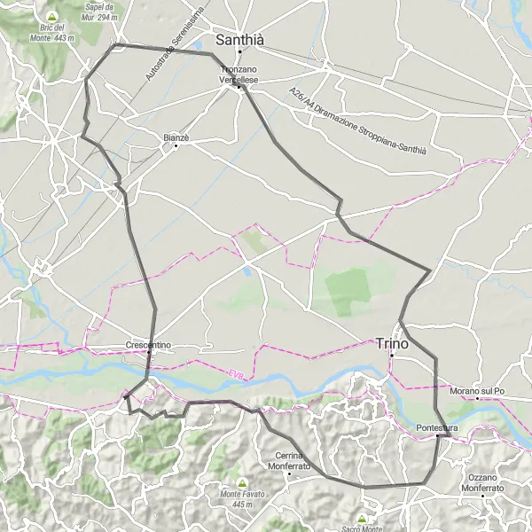 Map miniature of "Tronzano Vercellese Loop" cycling inspiration in Piemonte, Italy. Generated by Tarmacs.app cycling route planner