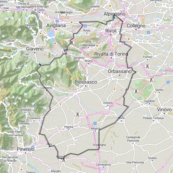 Map miniature of "Tetti Neirotti Loop" cycling inspiration in Piemonte, Italy. Generated by Tarmacs.app cycling route planner