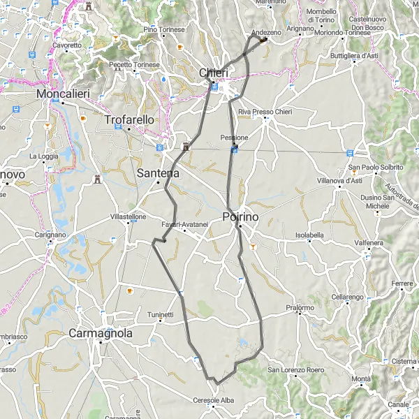 Kartminiatyr av "Utforsk Tetti Agostino og Pessione" sykkelinspirasjon i Piemonte, Italy. Generert av Tarmacs.app sykkelrutoplanlegger