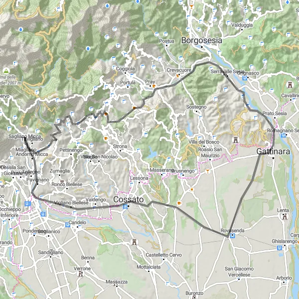 Miniatura della mappa di ispirazione al ciclismo "Tour panoramico in bici da Andorno Cacciorna a Bric della Randolina" nella regione di Piemonte, Italy. Generata da Tarmacs.app, pianificatore di rotte ciclistiche