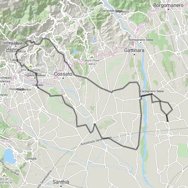 Karttaminiaatyyri "Andorno Cacciorna - Colle Nelis - Candelo Loop" pyöräilyinspiraatiosta alueella Piemonte, Italy. Luotu Tarmacs.app pyöräilyreittisuunnittelijalla