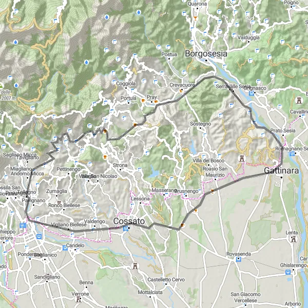 Karten-Miniaturansicht der Radinspiration "Abenteuerliche Fahrt durch die Landschaft" in Piemonte, Italy. Erstellt vom Tarmacs.app-Routenplaner für Radtouren