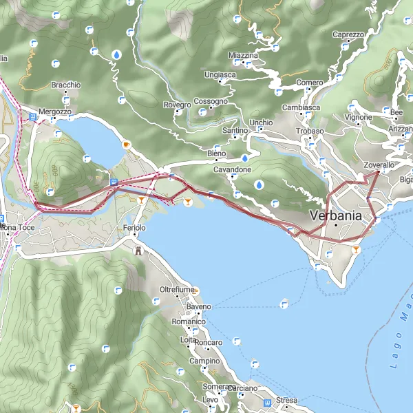 Miniatua del mapa de inspiración ciclista "Ruta de Ciclismo de Grava a través de Pallanza y Belvedere" en Piemonte, Italy. Generado por Tarmacs.app planificador de rutas ciclistas