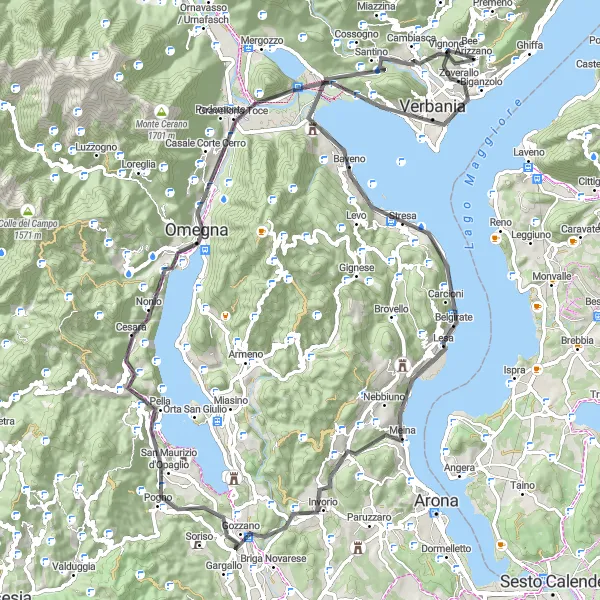 Karttaminiaatyyri "Lakeside Road Cycling Adventure" pyöräilyinspiraatiosta alueella Piemonte, Italy. Luotu Tarmacs.app pyöräilyreittisuunnittelijalla
