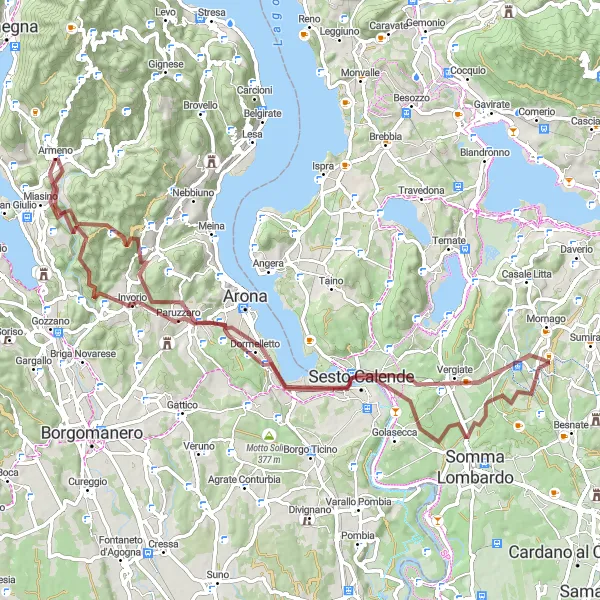 Miniaturní mapa "Pikantní cyklotrasa na štěrku" inspirace pro cyklisty v oblasti Piemonte, Italy. Vytvořeno pomocí plánovače tras Tarmacs.app