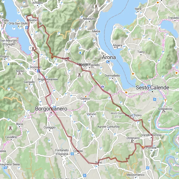 Miniatura mapy "Trasa gravelowa przez Invorio i Briga Novarese" - trasy rowerowej w Piemonte, Italy. Wygenerowane przez planer tras rowerowych Tarmacs.app