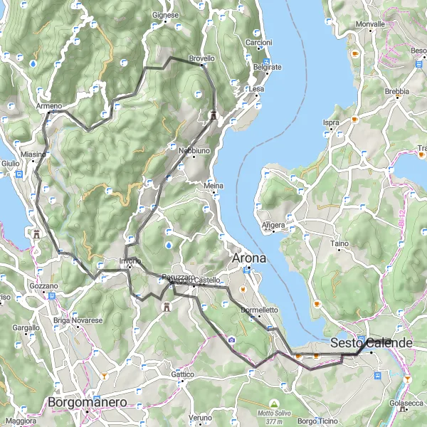 Map miniature of "Scenic Lake Maggiore Ride" cycling inspiration in Piemonte, Italy. Generated by Tarmacs.app cycling route planner