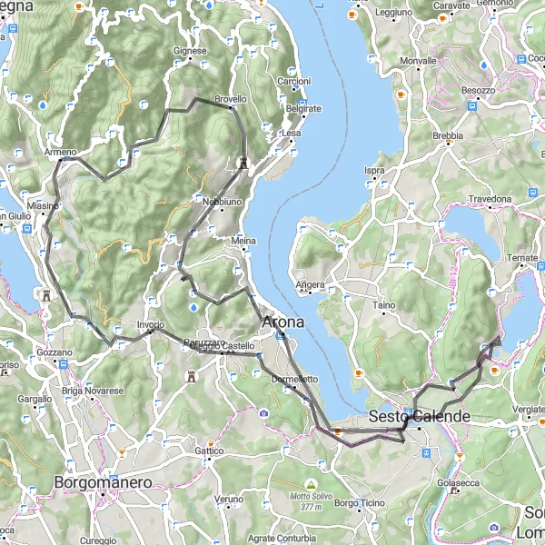 Karttaminiaatyyri "Alppimaisemien ja historiallisten kylien polku" pyöräilyinspiraatiosta alueella Piemonte, Italy. Luotu Tarmacs.app pyöräilyreittisuunnittelijalla