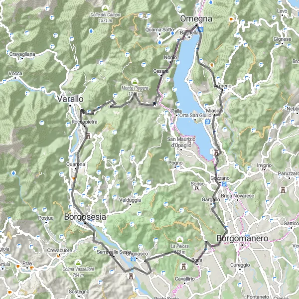 Map miniature of "Lido di Gozzano Challenge" cycling inspiration in Piemonte, Italy. Generated by Tarmacs.app cycling route planner