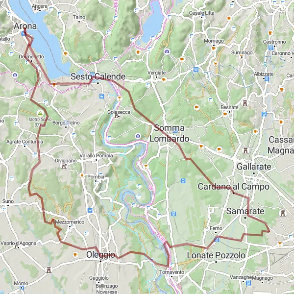 Karten-Miniaturansicht der Radinspiration "Rundweg um Arona über Monte Gagliasco und Oleggio" in Piemonte, Italy. Erstellt vom Tarmacs.app-Routenplaner für Radtouren