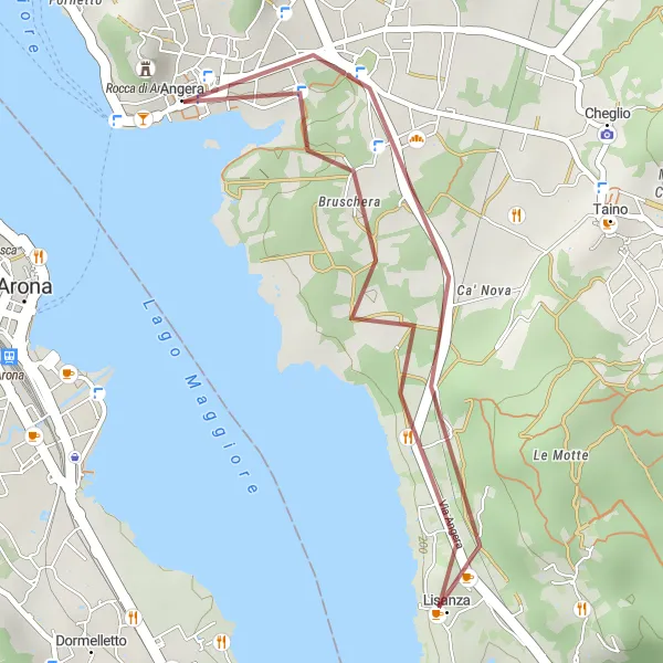 Kartminiatyr av "Kort grustur til Lake Maggiore og Angera" sykkelinspirasjon i Piemonte, Italy. Generert av Tarmacs.app sykkelrutoplanlegger
