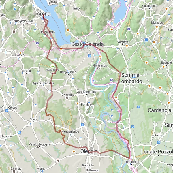 Miniaturekort af cykelinspirationen "Gruscykelrute med Sesto Calende og Lake Maggiore" i Piemonte, Italy. Genereret af Tarmacs.app cykelruteplanlægger
