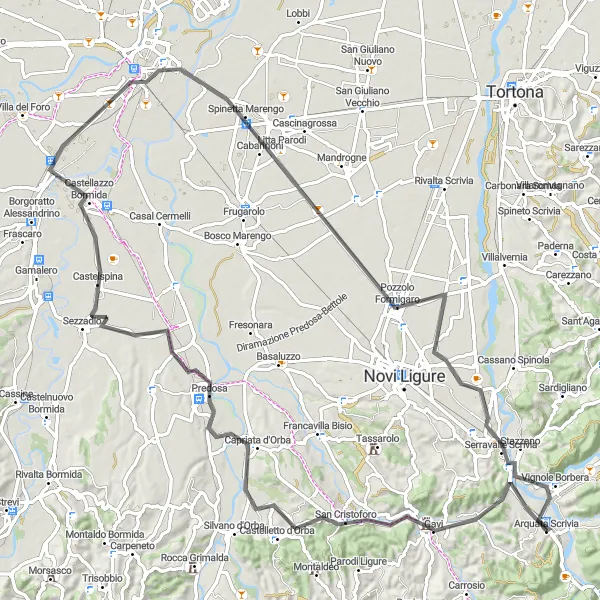 Map miniature of "Road Cycling Along Italian Villages" cycling inspiration in Piemonte, Italy. Generated by Tarmacs.app cycling route planner